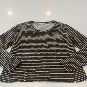 Leallo Olive and White Striped Long Sleeve Top size M